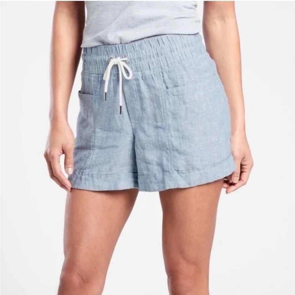 Athleta Blue Lagenlook Coastal Relaxed Cabo Linen Short 4” inseam 10 447245